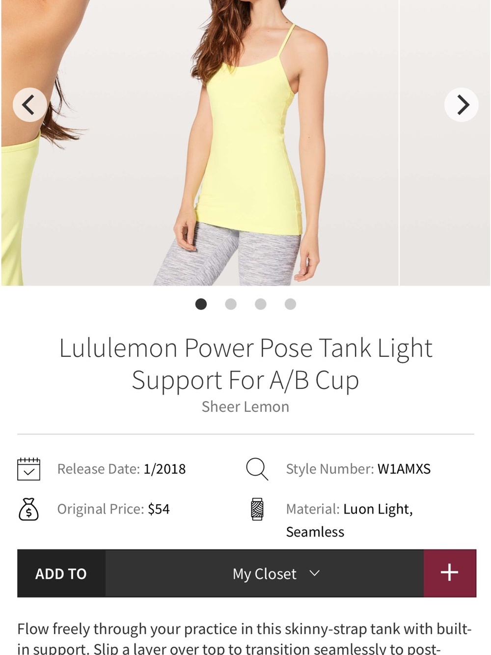 lululemon athletica Power Pose Tank in Sheer Lemon Yellow